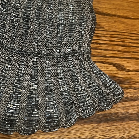 Gray / Silver Beaded Handbag with Magnetic Snap Closure - Picture 2 of 8